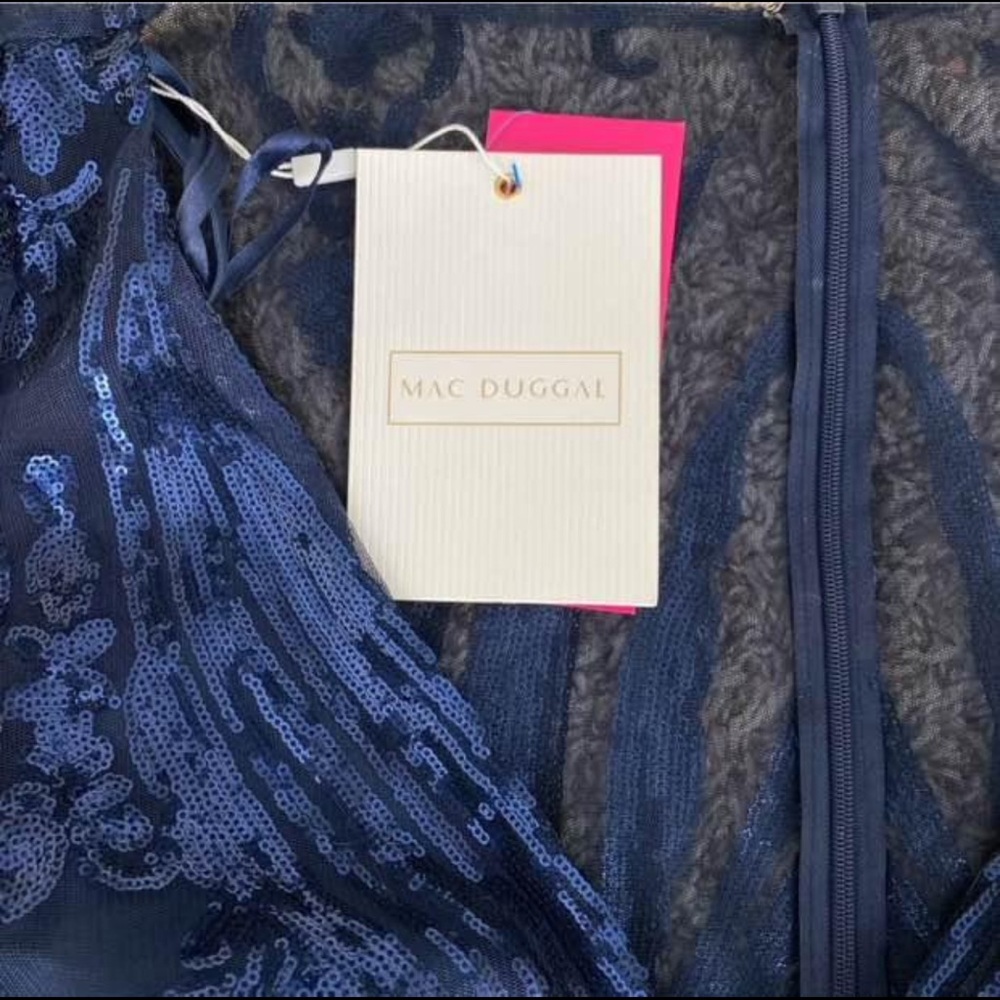 Mac Duggal Navy Blue Sequin Dress